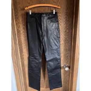Alan Michaels Mens Vintage Black Genuine Leather Pants Straight Leg Size 32